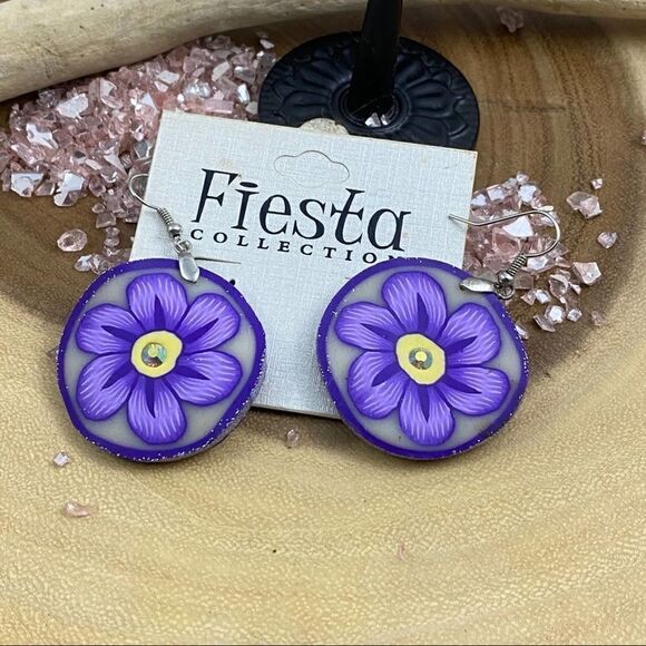 Retro Polymer Hand Painted Flower Earrings - Picture 1 of 6